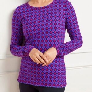Talbots Floral Long Sleeve Top - Black, Blue and Pink XL EUC